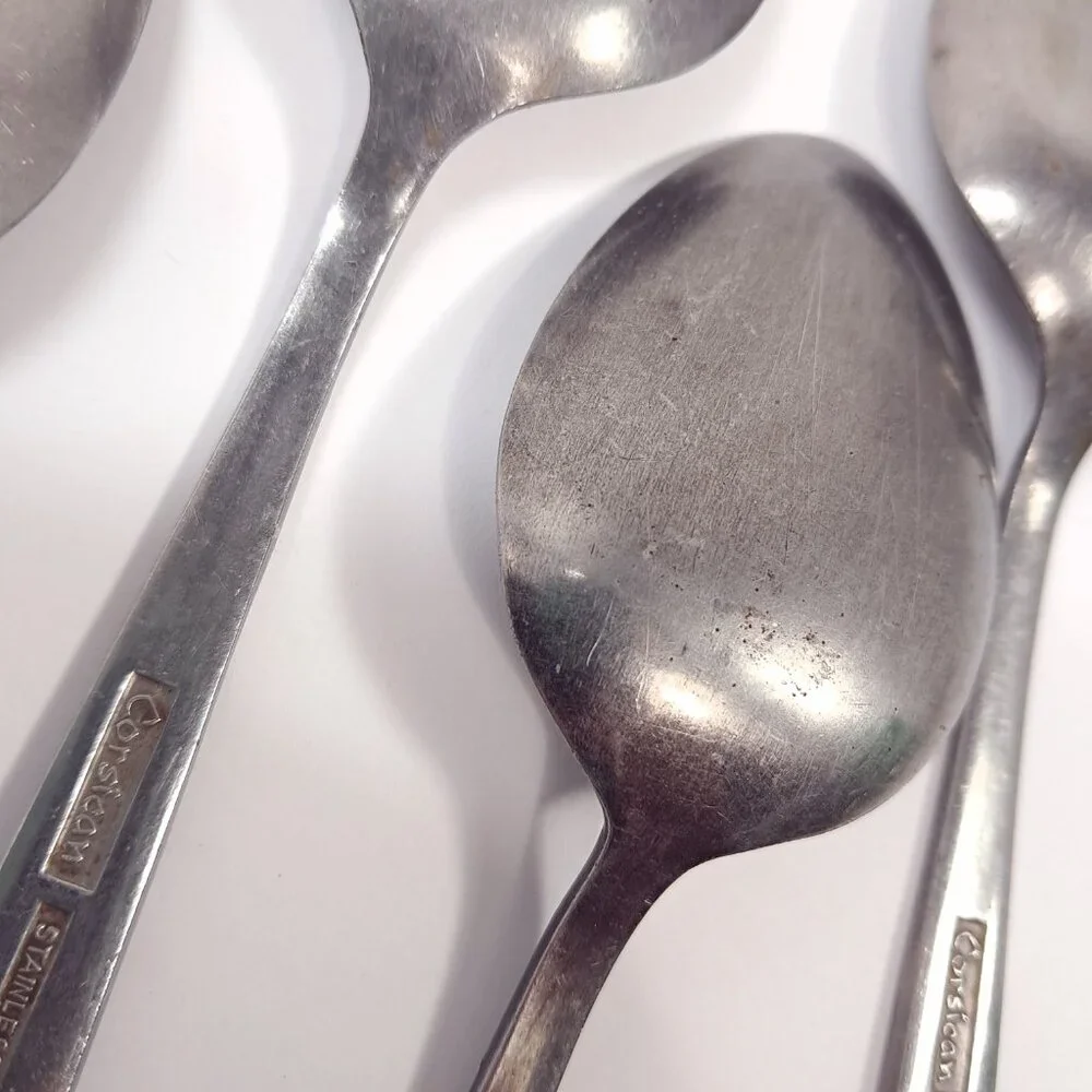 Vintage CORSICAN Modern place spoon set 5 Stainless steel Japan filigree scroll‎